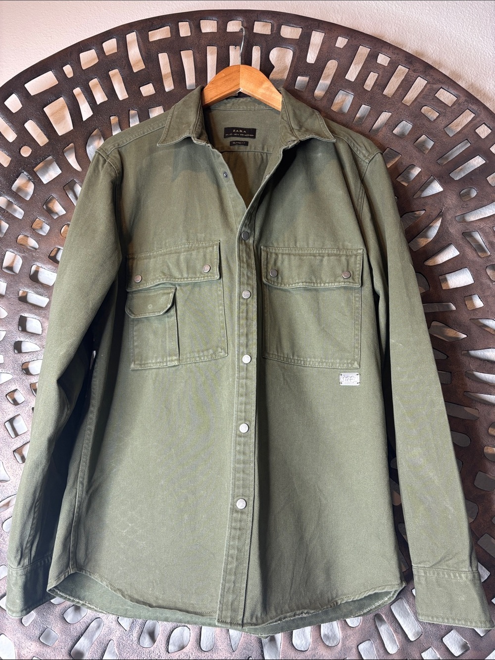 💚Military Utility Field Jacket Olive Green Relaxed Fit Zara Men’s Large💚